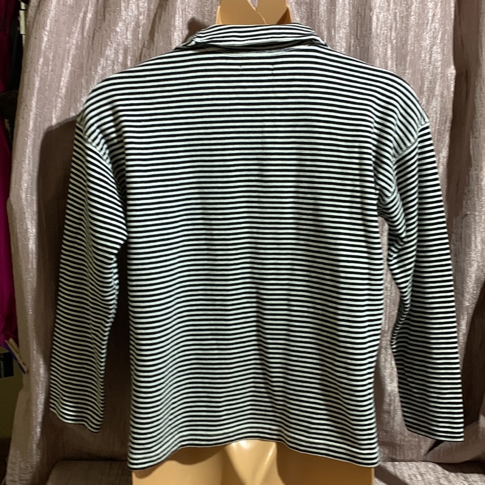Chaps Top Sweater Sweatshirt Pullover 3/4 Zip Stretchy Black White Stripes M - Picture 7 of 13